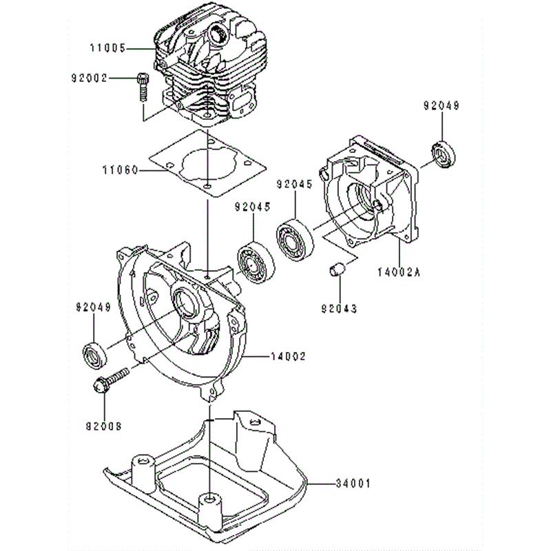 Kawasaki KBH34A (HA034F-AS50) Parts Diagram, CYLINDER/CRANKCASE