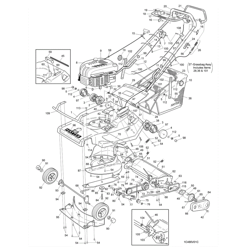 Hayter Harrier 48 (486) Lawnmower (486V001001-486V099999) Parts Diagram, Mainframe Assembly