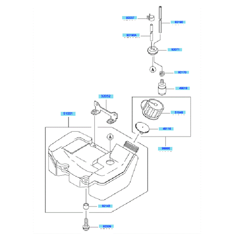 Kawasaki KBH48A  (HA048G-AS50) Parts Diagram, Fuel Tank & Fuel Valve