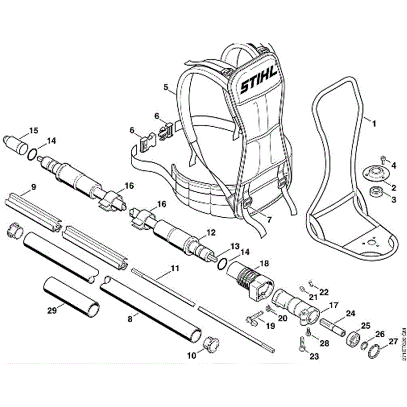Stihl FR 450 Backpack Brushcutter (FR 450) Parts Diagram, J-Support frame