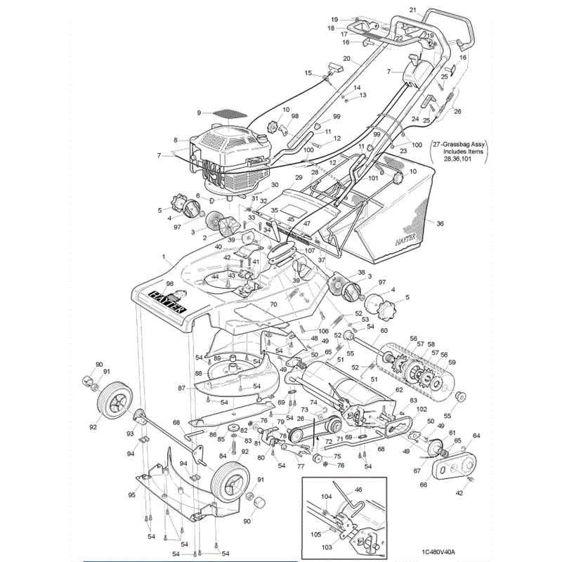 Hayter Harrier 48 (480) Lawnmower (480A001001-480A099999) Parts Diagram, Mainframe Assembly