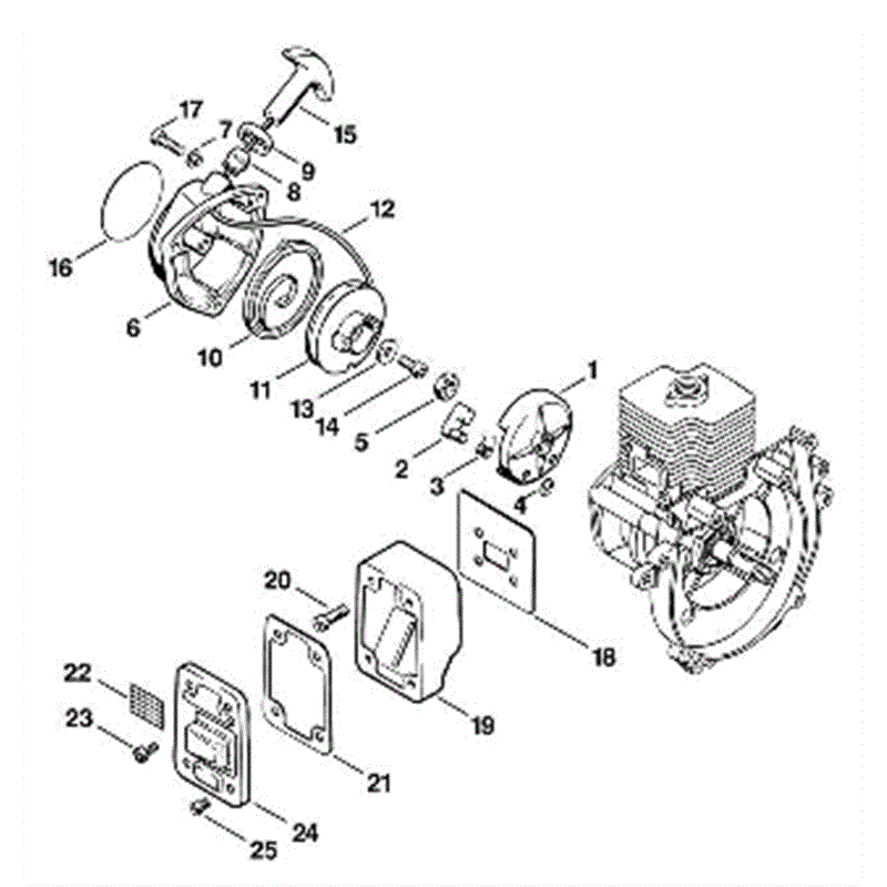 Stihl FS 62 Brushcutter (FS62R) Parts Diagram, B-Rewind starter, Muffler
