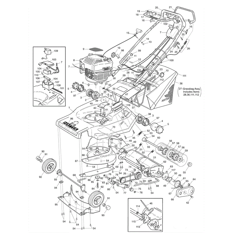 Hayter Harrier 48 (481) Lawnmower (481T001001-481T099999) Parts Diagram, Mainframe Assembly
