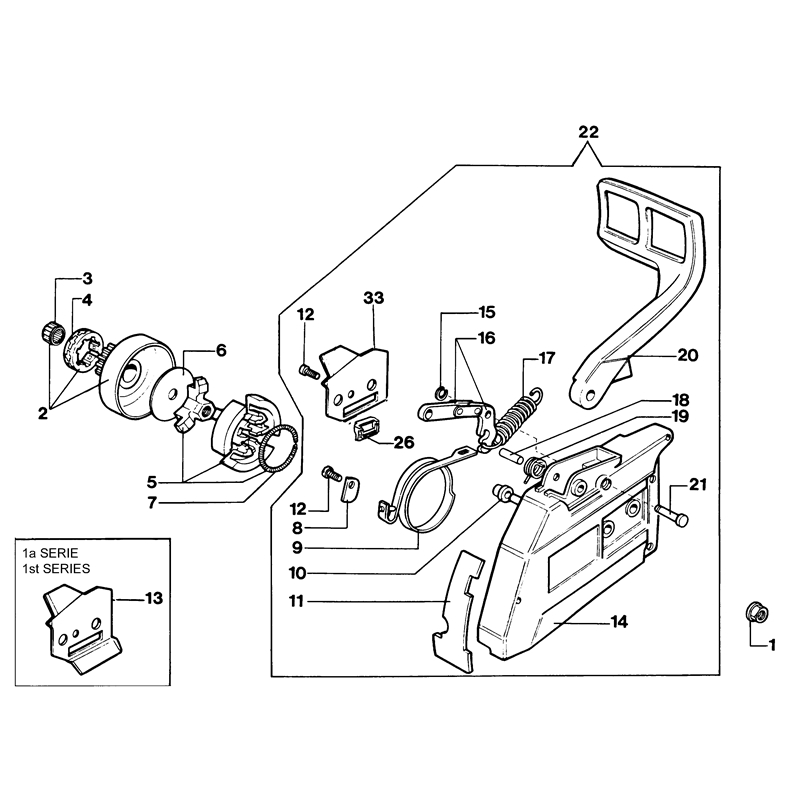 Efco 170 Petrol Chainsaw (170) Parts Diagram, Clutch assy