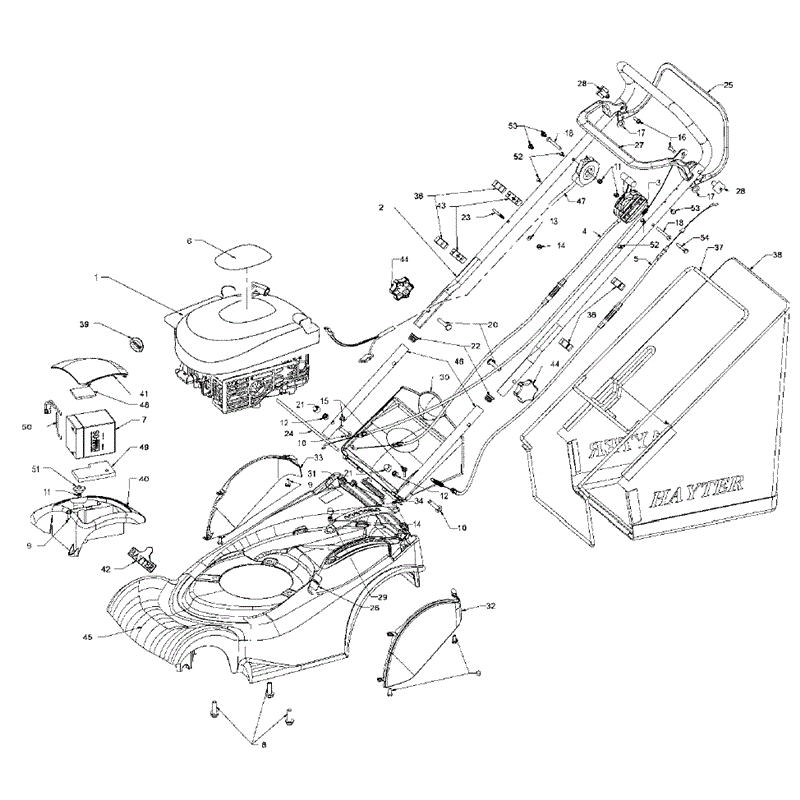 Hayter Harrier 41 (410) Lawnmower (410G290000001 - 410G290999999) Parts Diagram, Upper Mainframe