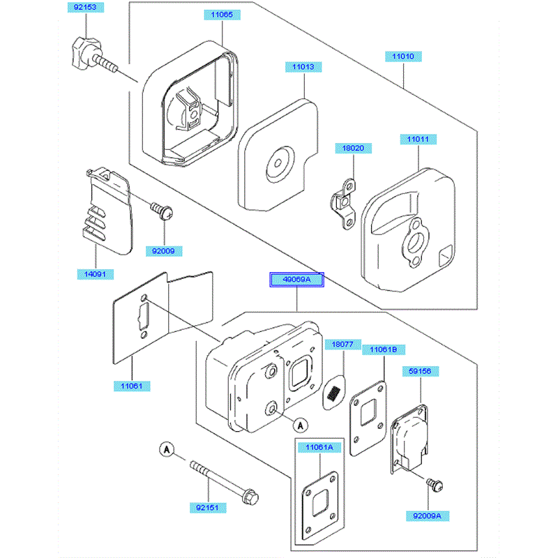 Kawasaki KHT750D (HB750D-AS50) Parts Diagram, Air Filter- Muffler