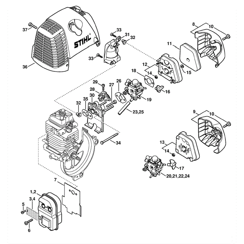 Stihl FS 110 Brushcutter (FS110) Parts Diagram, Muffler, Air filter