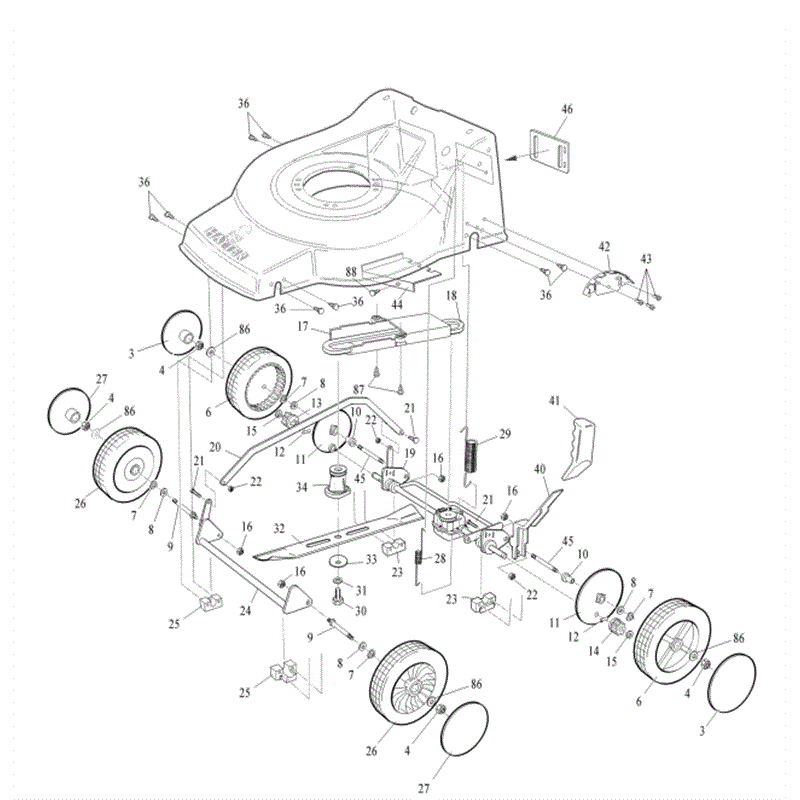 Hayter Jubilee  Lawnmower (424V001001-424V099999) Parts Diagram, Lower Main Frame Assembly