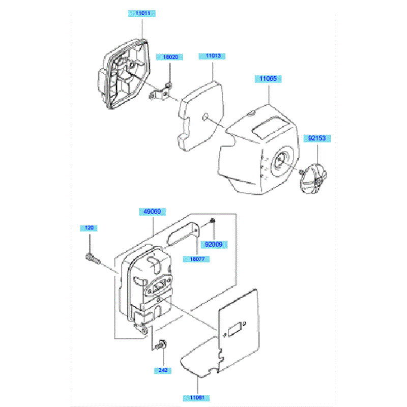 Kawasaki KBH35B (HA035F-AS50) Parts Diagram, Air Filter/ Muffler