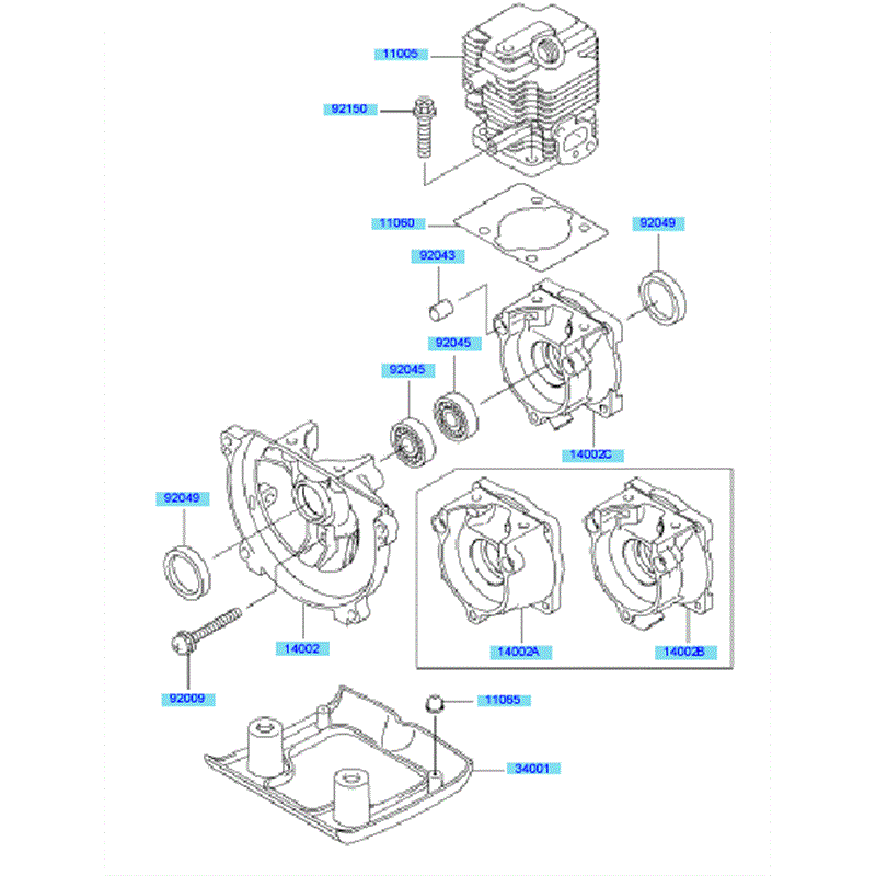 Kawasaki KBL23A (HA023F-AS51) Parts Diagram, Cylinder - Crankcase