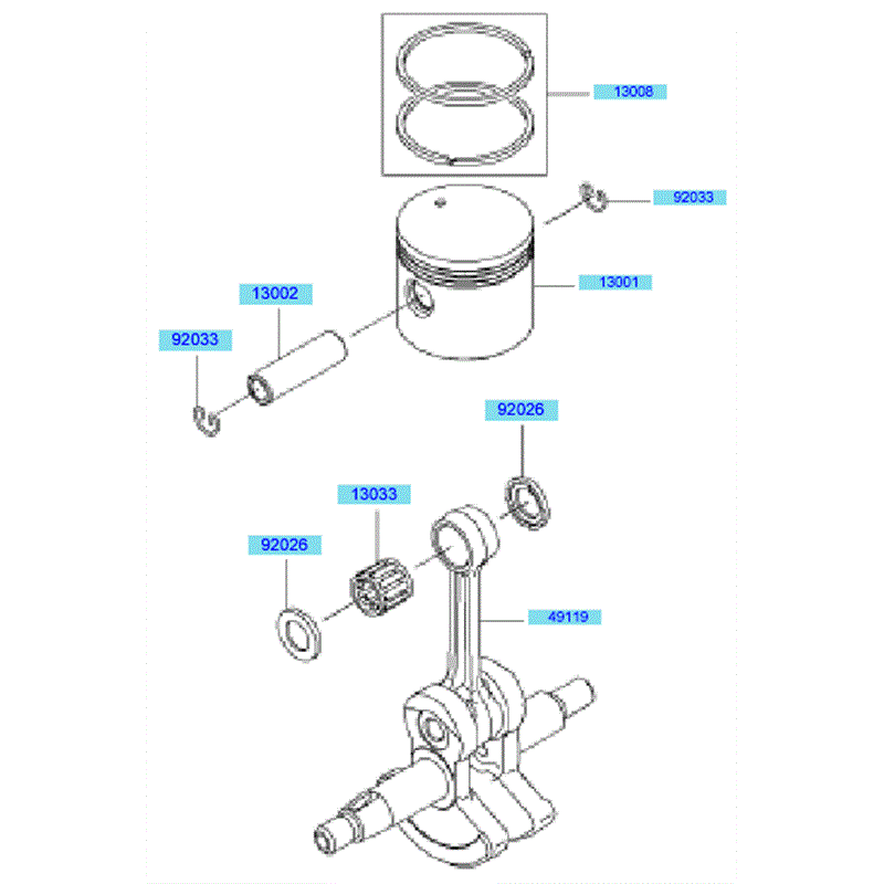 Kawasaki KBH35B (HA035F-AS50) Parts Diagram, Piston Crankshaft