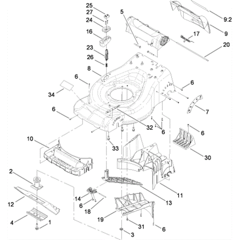 Hayter R48 Recycling (446) (446E290000001 - 446E290999999) Parts Diagram, Deck and Baffle Assembly