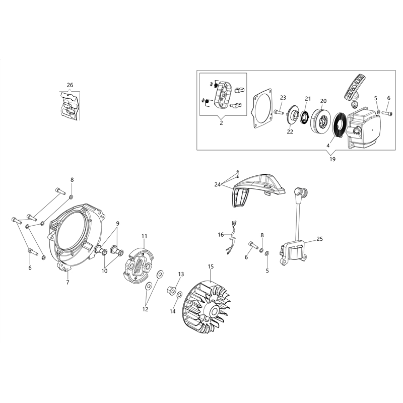 Oleo-Mac BCH 500 S (BCH 500 S) Parts Diagram, Starter assy and clutch