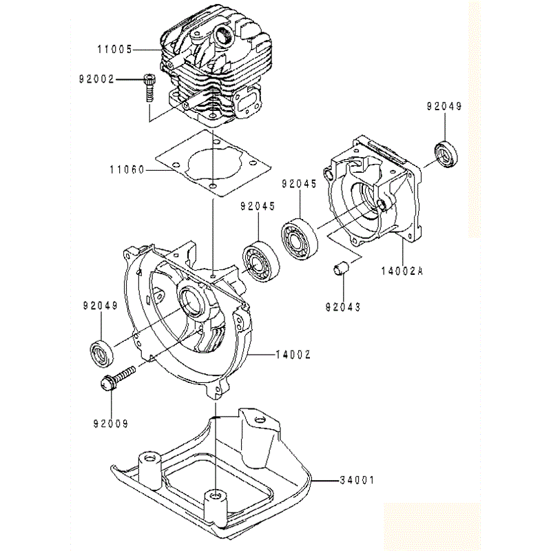 Kawasaki KBL34A (HA034F-AS51) Parts Diagram, CYLINDER/CRANKCASE