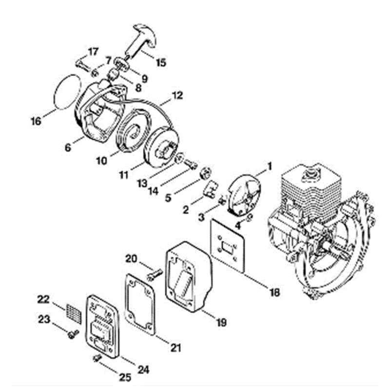 Stihl FS 66 Brushcutter (FS66R) Parts Diagram, B-Rewind starter, Muffler