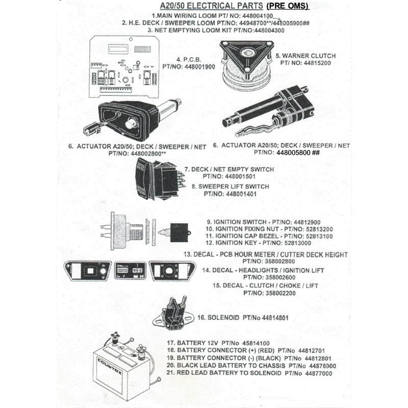 Countax A2050 Lawn Tractor 2007 (2007) Parts Diagram, Electrical parts (Pre OMS)