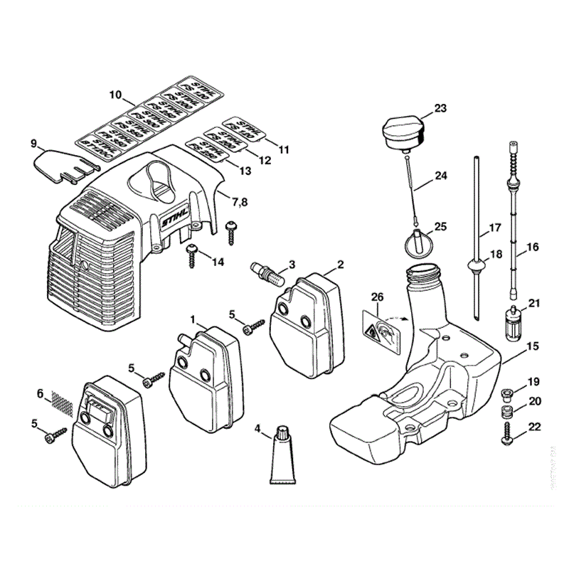 Stihl FS 200 Brushcutter (FS200) Parts Diagram, Shroud, Fuel tank