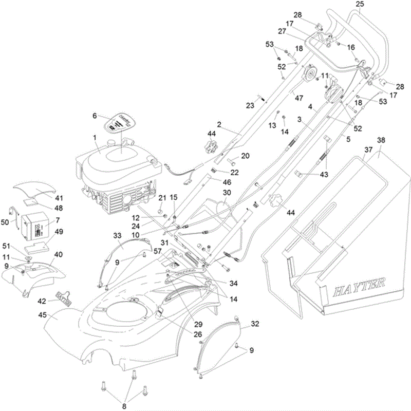 Hayter Harrier 41 (412) Lawnmower (412H315000001 - 412H315999999) Parts Diagram, Upper Mainframe