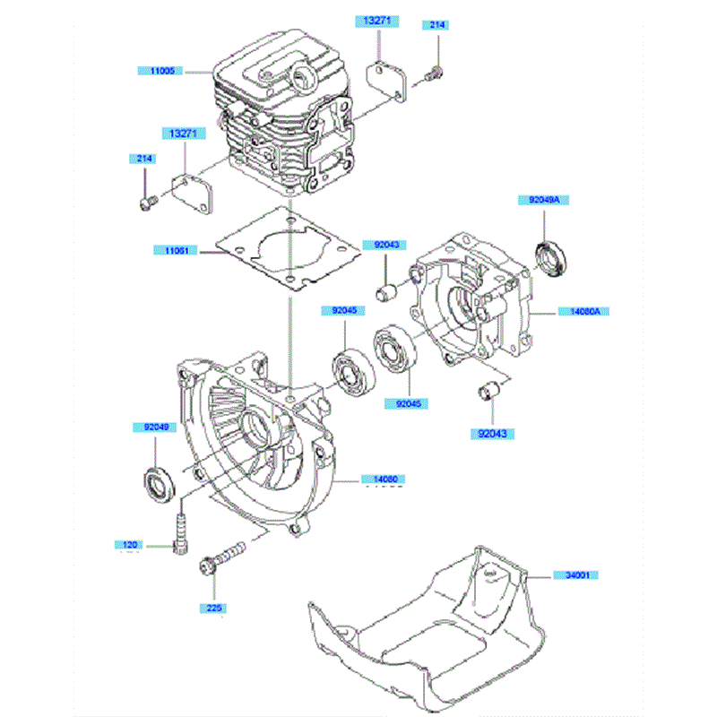 Kawasaki KCS525A (HK525B-BS50) Parts Diagram, Cylinder & Crankcase