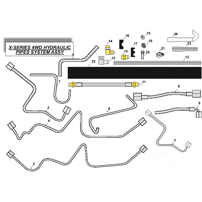 Countax X Series Rider 2009 (2009) Parts Diagram, 4WD Hydraulic Pipes System Assembly