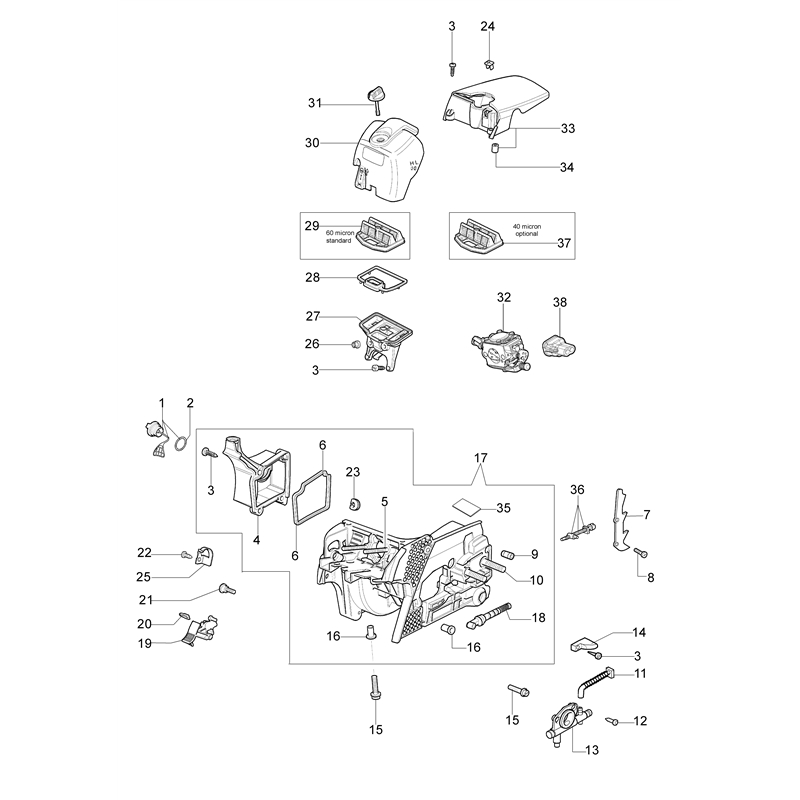 Oleo-Mac 937 (937) Parts Diagram, Crankcase and air filter