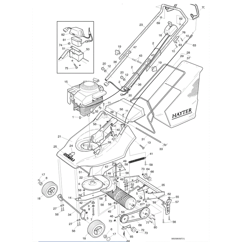 Hayter Harrier 41 (306) Lawnmower (30601001-306016373) Parts Diagram, Main Frame Assembly