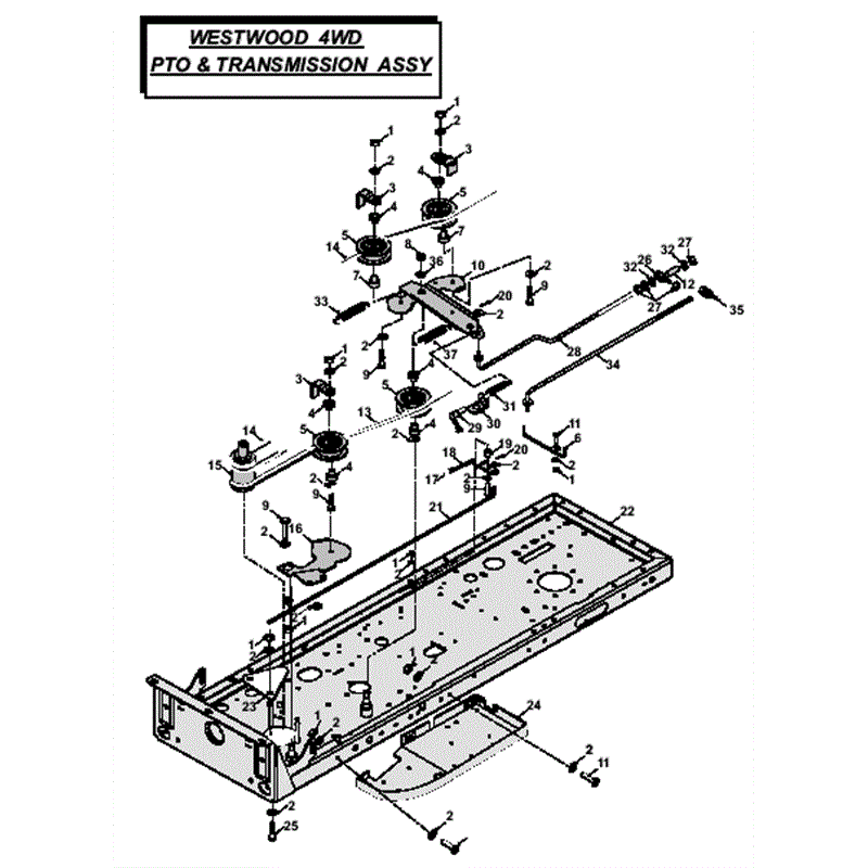 Westwood T Series 4WD B&S From 01/2008 on (2008 On) Parts Diagram, PTO & Transmission Assembly