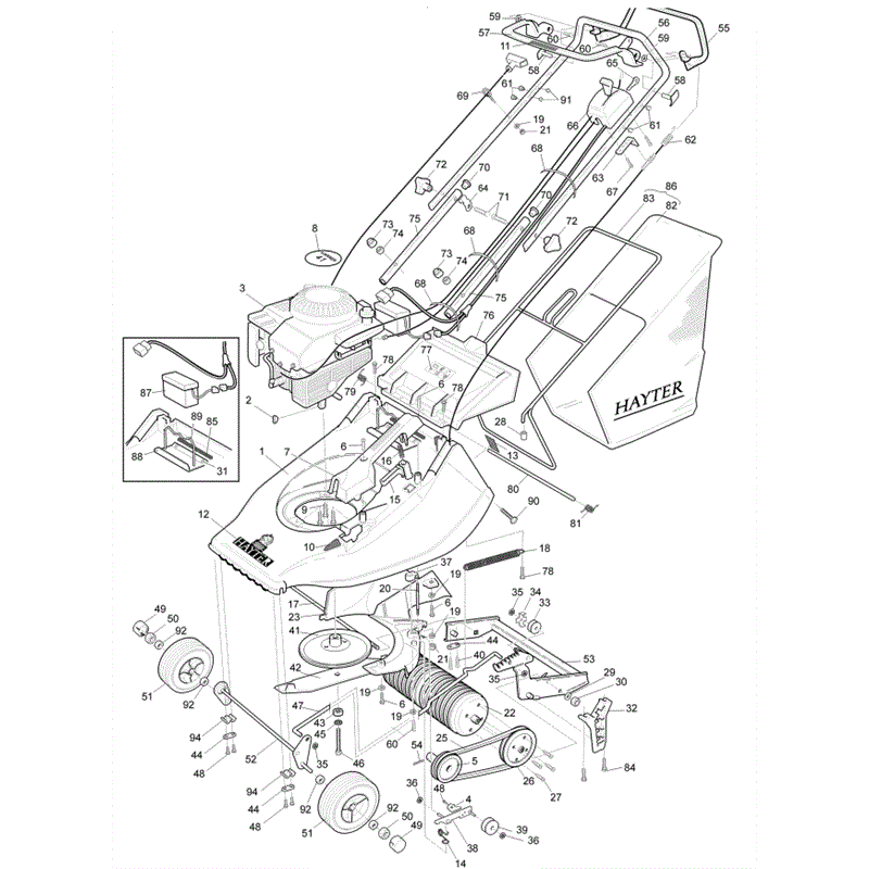 Hayter Harrier 41 (306) Lawnmower (306A001001-306A099999) Parts Diagram, Main Frame Assembly