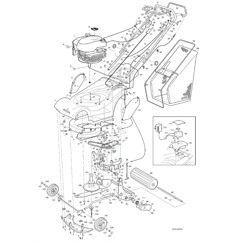 Hayter Harrier 41 (413) Lawnmower (413E) Parts Diagram, Mainframe Assembly