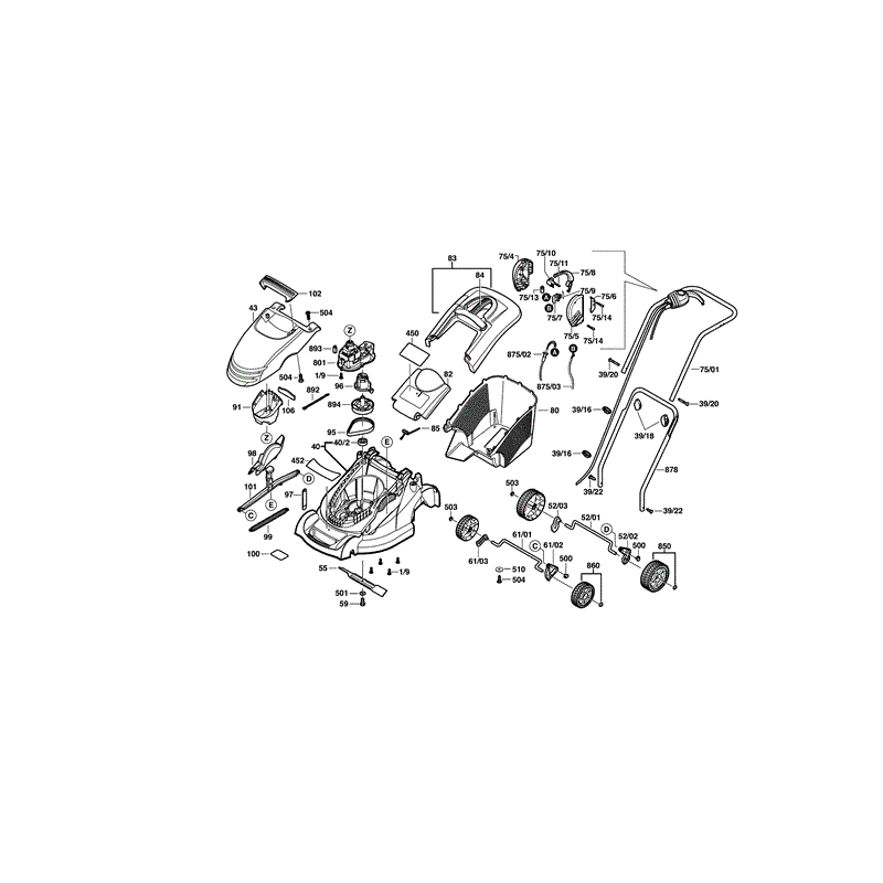 Bosch Rotak 34 Rotary Mowers (0600884042) Parts Diagram, Page 1