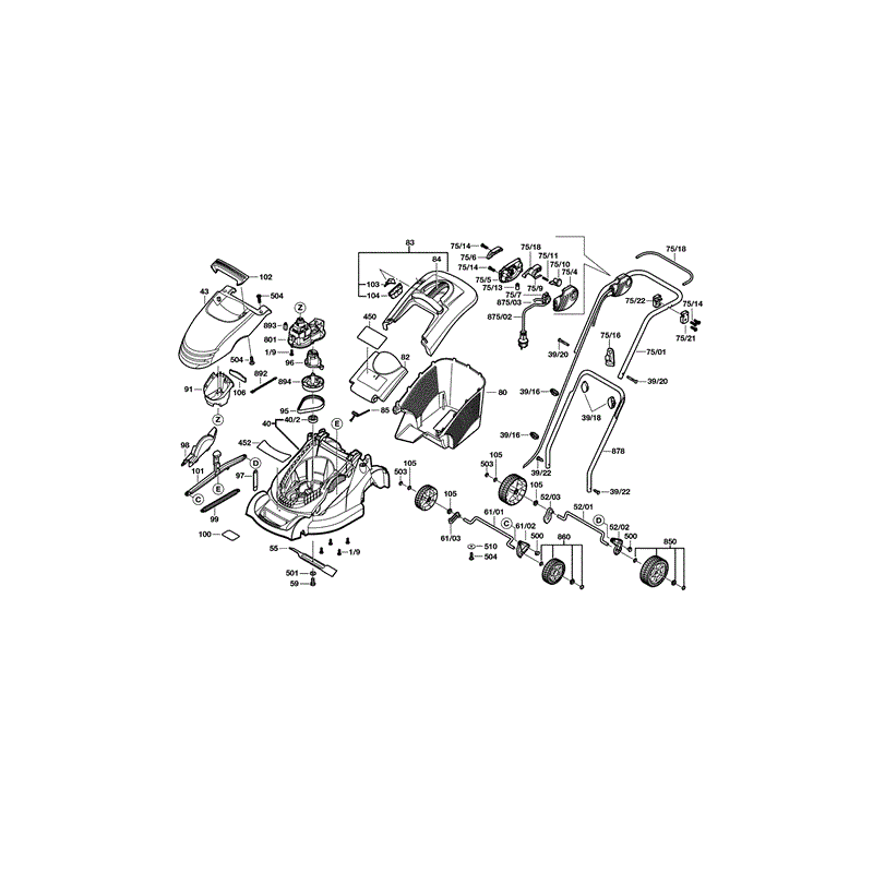 Bosch Rotak 34 Rotary Mowers (0600884142) Parts Diagram, Page 1