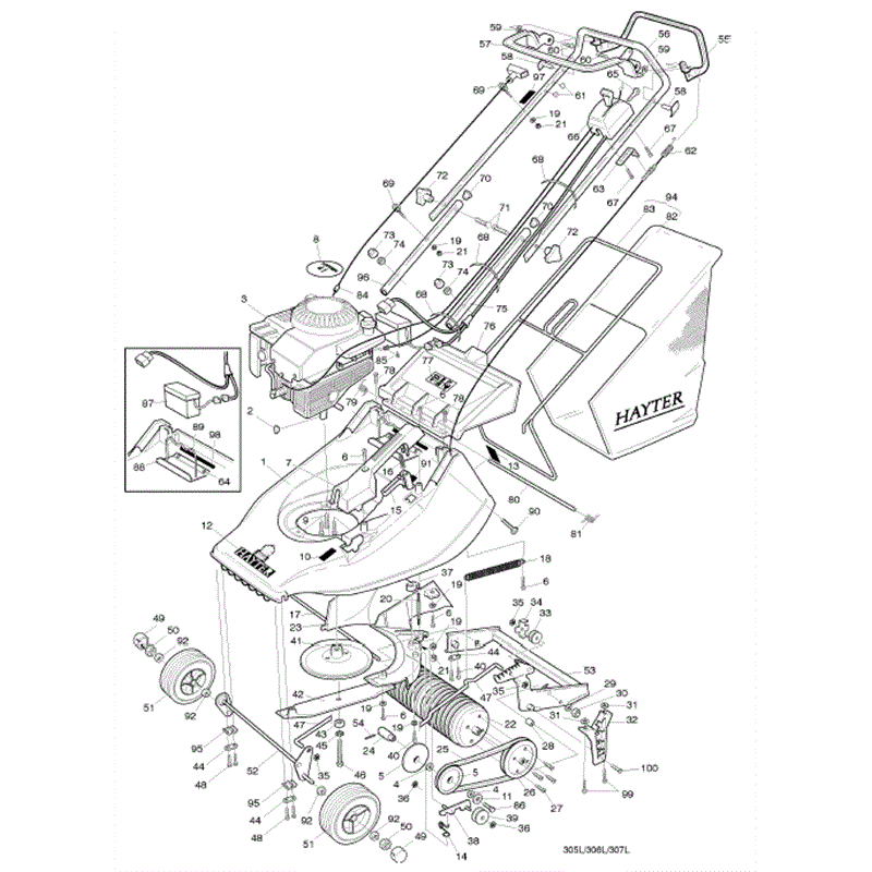 Hayter Harrier 41 (307) Lawnmower (307L001001-307L006075) Parts Diagram, PSEI1666 Mainframe