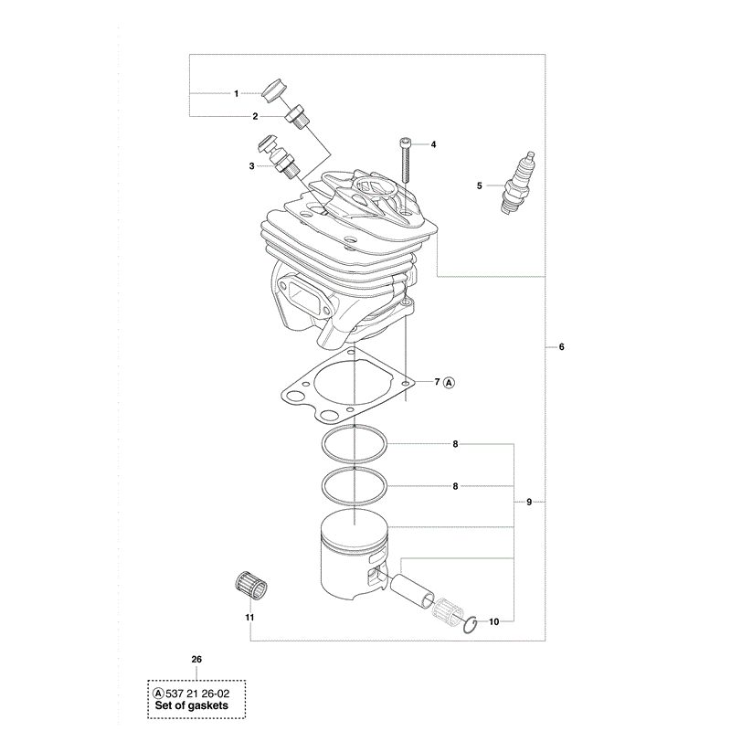 Husqvarna 576XP Chainsaw (2011) Parts Diagram, Cylinder & Piston
