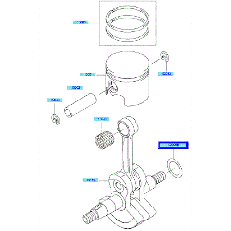 Kawasaki KBH34A (HA034F-BS50) Parts Diagram, Piston	 Crankshaft