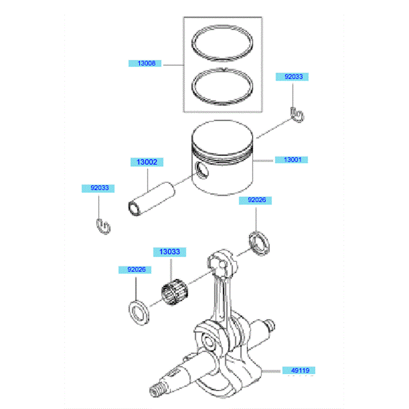 Kawasaki KBL45A (HA045A-BS50) Parts Diagram, Piston & Crankshaft