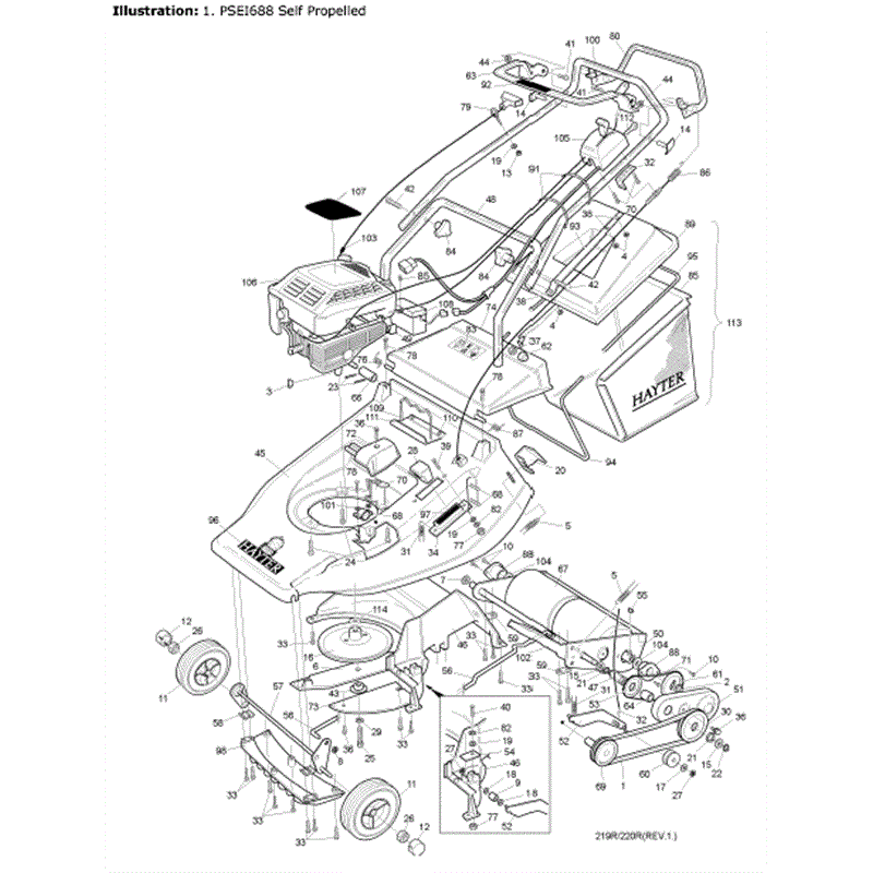 Hayter Harrier 48 (219) Lawnmower (219R001001-219R099999) Parts Diagram, PSEI6888 Self Propelled