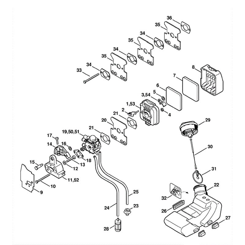 Stihl FS 85 Brushcutter (FS85T) Parts Diagram, Air filter, Fuel tank