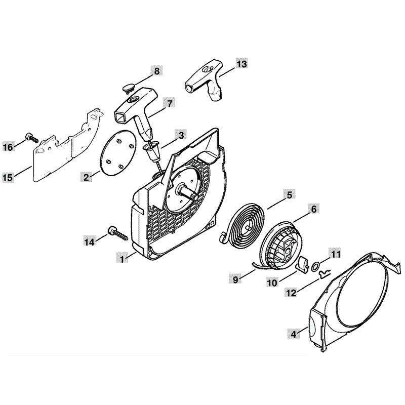 Stihl MS 210 Chainbsaw (MS210C) Parts Diagram, Fan Housing with Rewind Starter