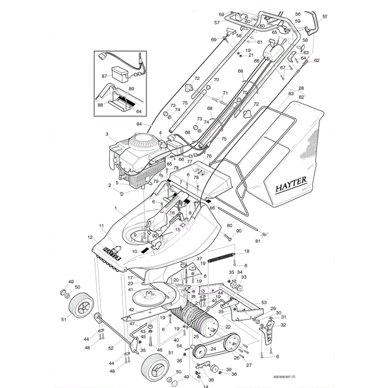 Hayter Harrier 41 (307) Lawnmower (307T008651-307T099999) Parts Diagram, Main Frame Assembly
