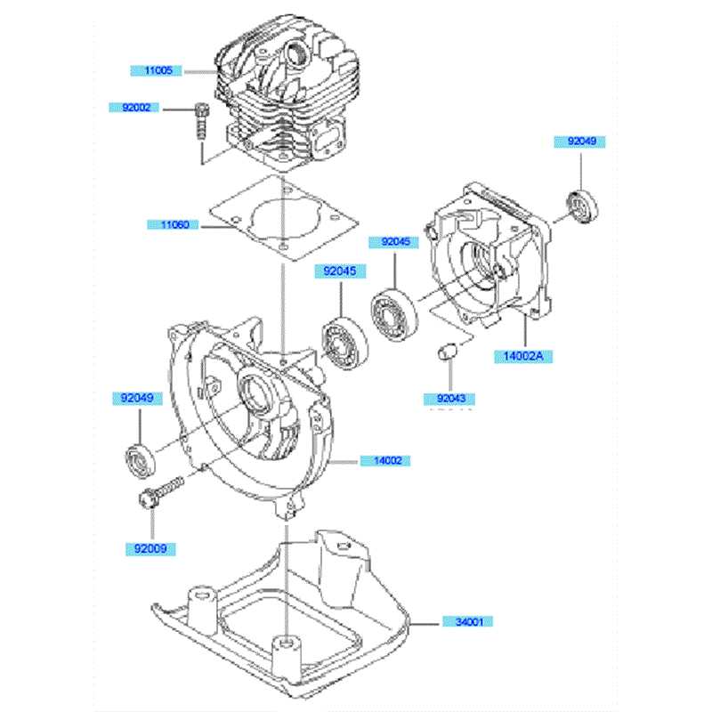 Kawasaki KBH34A (HA034G-BS50) Parts Diagram, Cylinder Crankcase