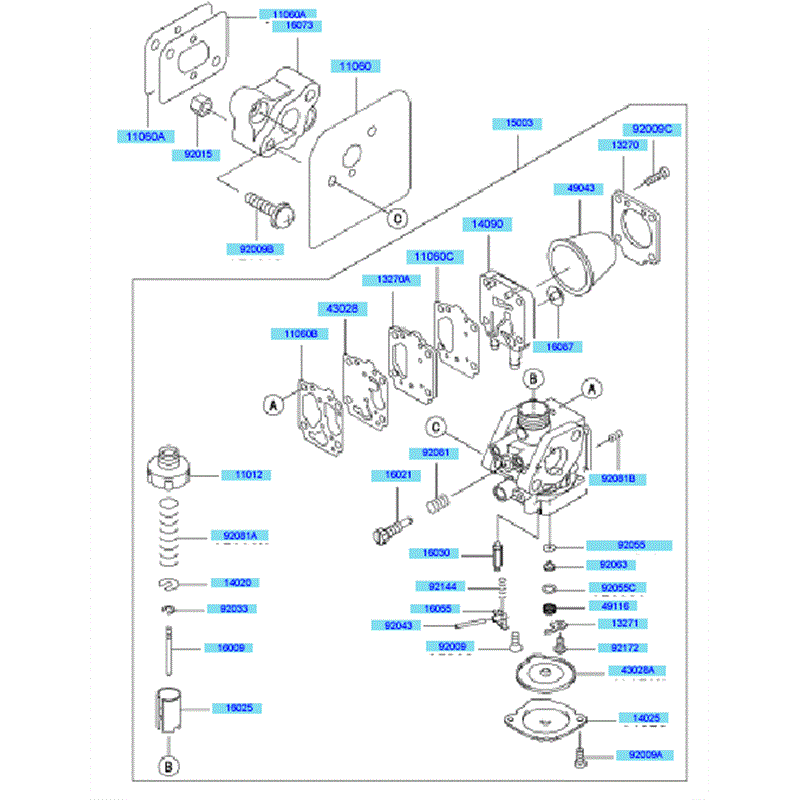 Kawasaki KBH43A (HA043G-BS50) Parts Diagram, Carburetor