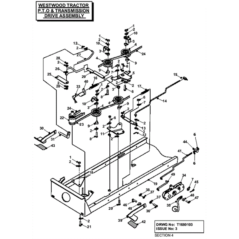Westwood 2000 - 2001 S&T Series Lawn Tractors (2000-2001) Parts Diagram, PTO & Transmission Drive Assembly