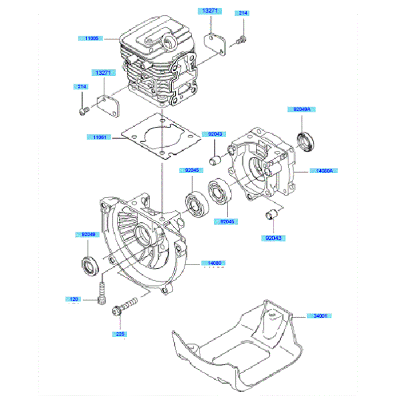 Kawasaki KCL525A (HK525A-BS50) Parts Diagram, Cylinder & Crankcase