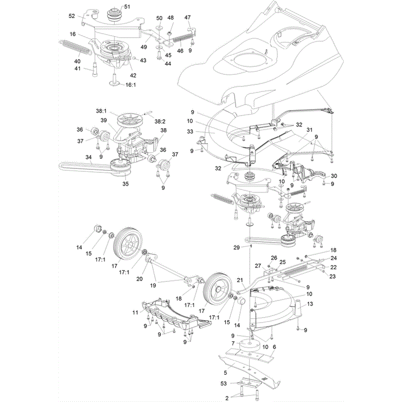 Hayter Harrier 48 (493) Blade Brake Clutch Autodrive (493H313000001 - 493H313999999) Parts Diagram, Lower Mainframe
