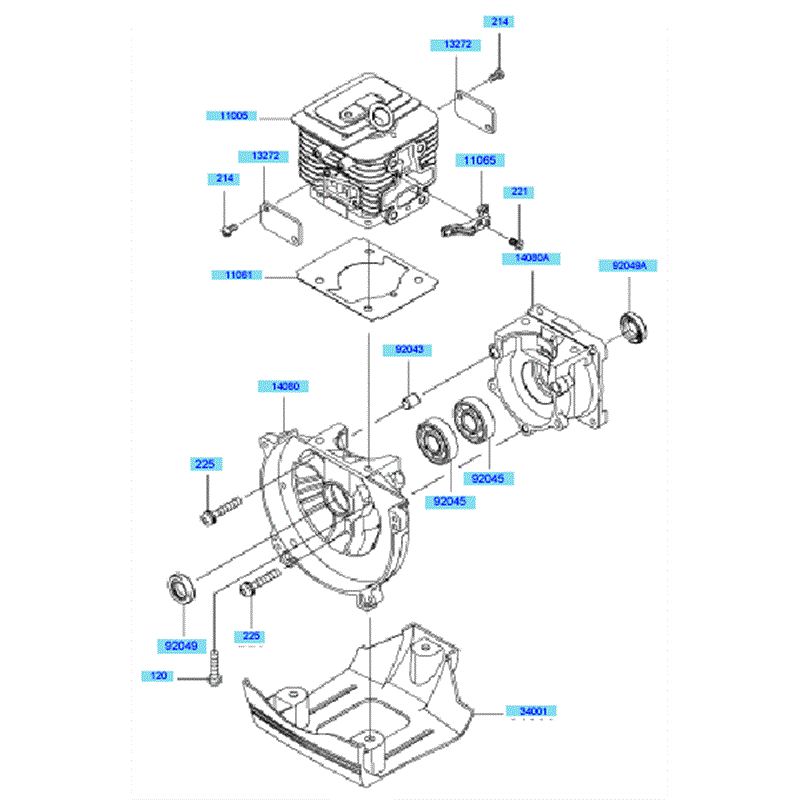 Kawasaki KBH35A  (HA035B-BS50) Parts Diagram, Cylinder/ Crankcase