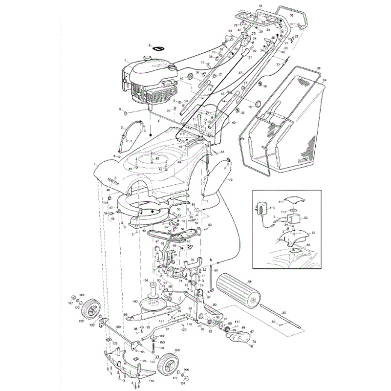 Hayter Harrier 41 (412) Lawnmower (412E270000001-412E270999999) Parts Diagram, Mainframe Assembly