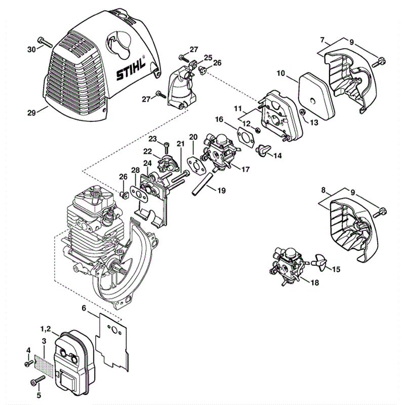 Stihl FS 90 Brushcutter (FS90) Parts Diagram, Muffler, Air filter