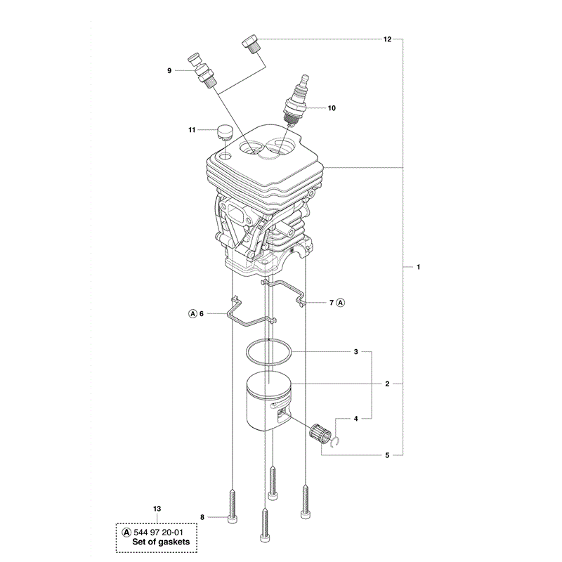 Husqvarna 445e Chainsaw (2011) Parts Diagram, Cylinder & Piston