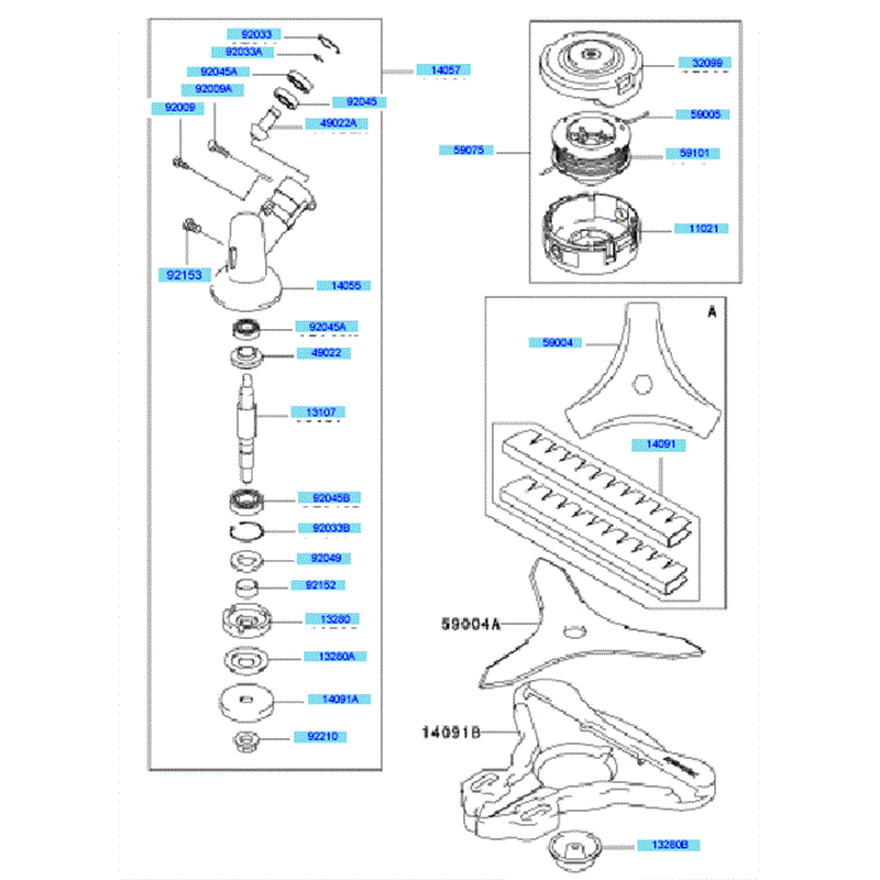 Kawasaki KBH48A  (HA048G-AS50) Parts Diagram, Case & Cutter