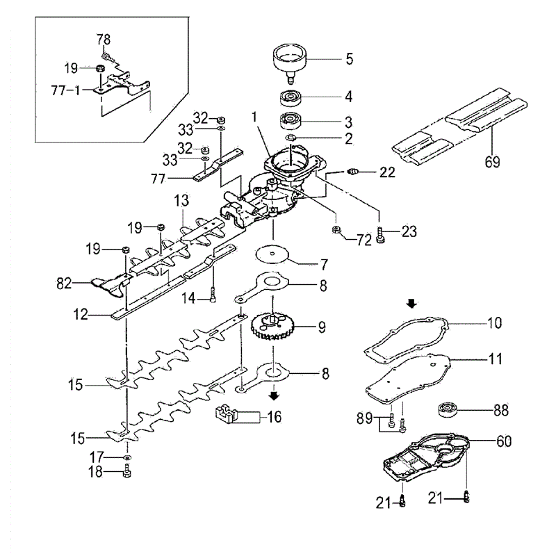 Tanaka THT-2520S (1645-2520S) Parts Diagram, GEAR CASE/BLADE